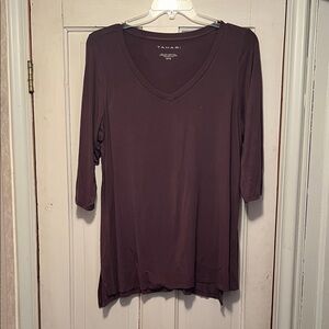 Tahari Dark Brown Long Sleeve V-Neck Top